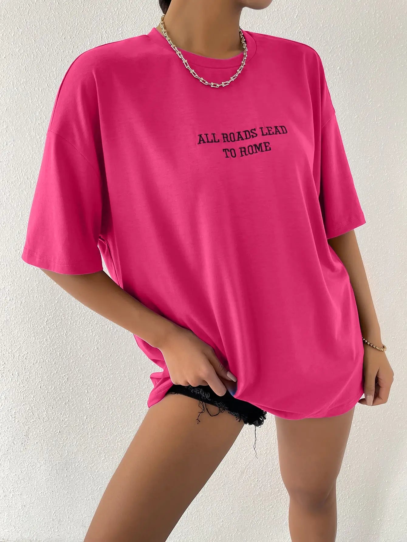 Tous les chemins mènent à Rome T-shirt simple imprimé à manches courtes pour femmes