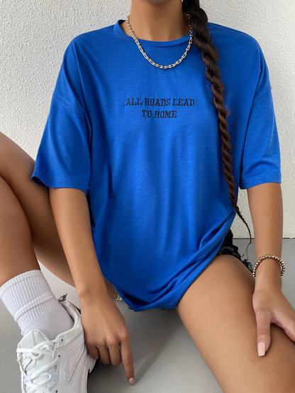 All Roads Lead To Rome Simple Printed Womens Short Sleeve