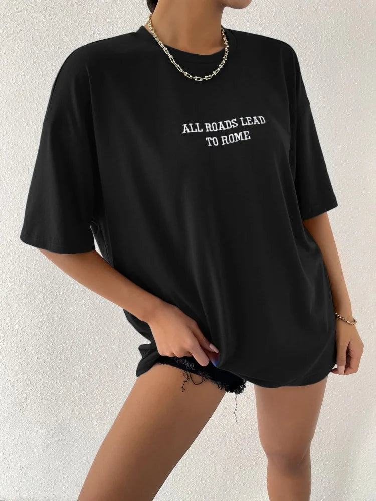 All Roads Lead To Rome Simple Printed Womens Short Sleeve