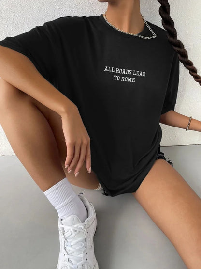 All Roads Lead To Rome Simple Printed Womens Short Sleeve