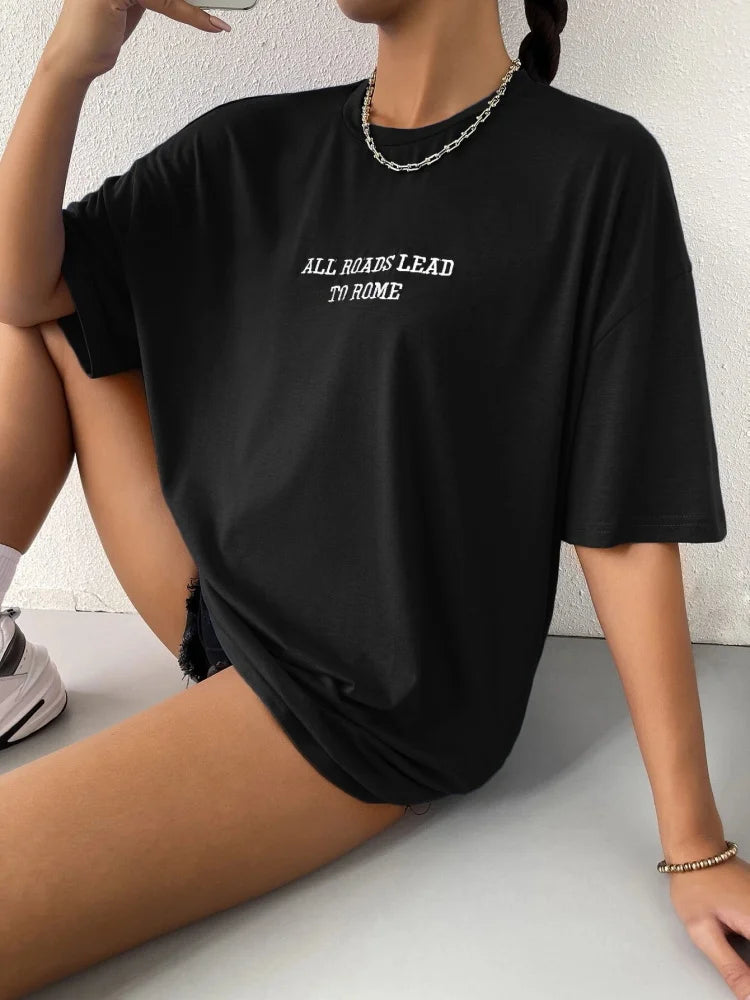 All Roads Lead To Rome Simple Printed Womens Short Sleeve