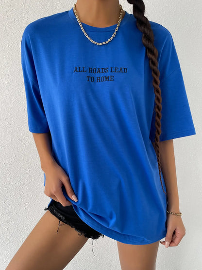 All Roads Lead To Rome Simple Printed Womens Short Sleeve