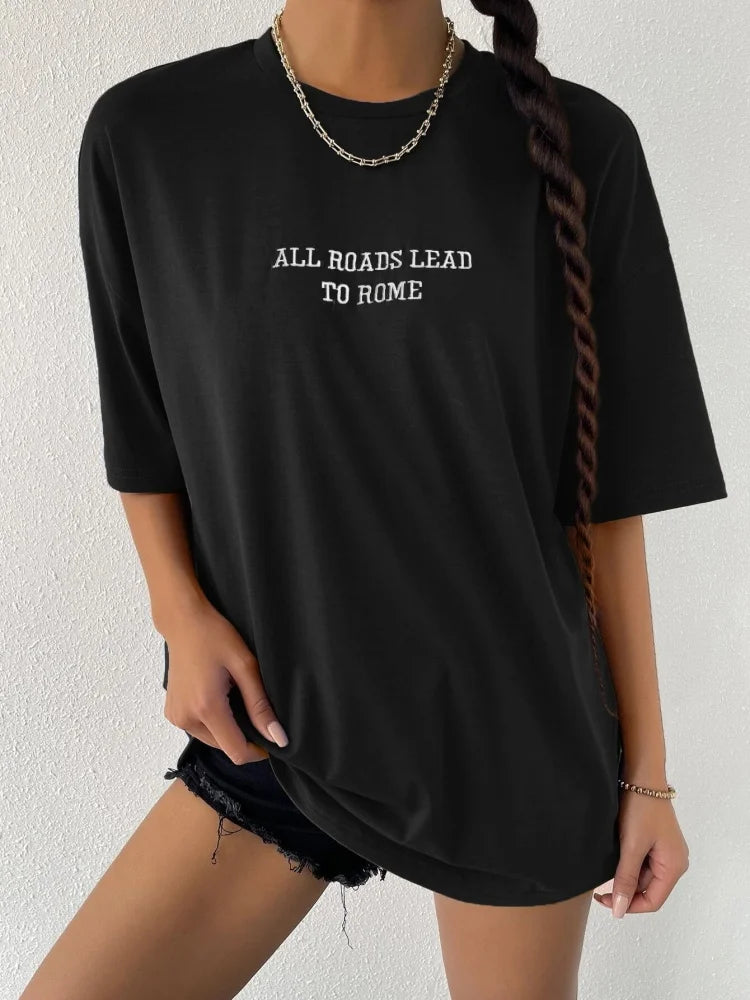 All Roads Lead To Rome Simple Printed Womens Short Sleeve