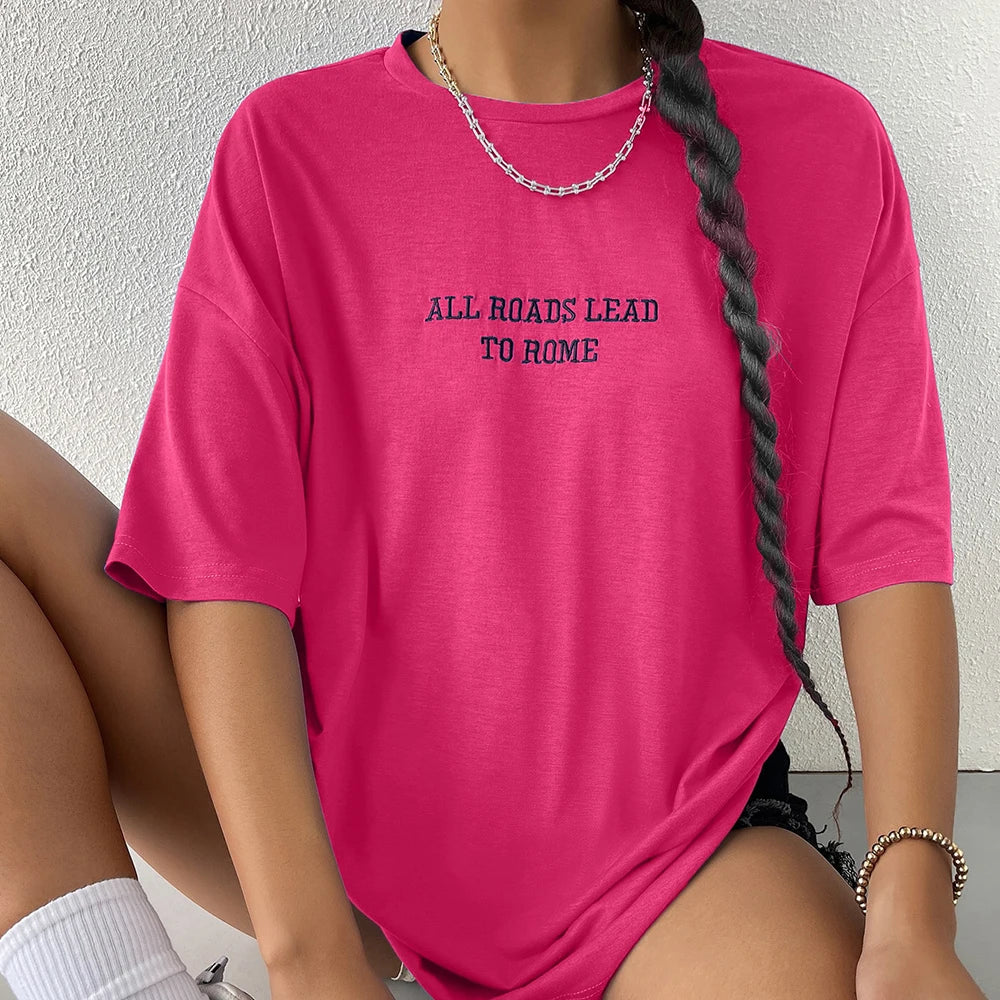 All Roads Lead To Rome Simple Printed Womens Short Sleeve